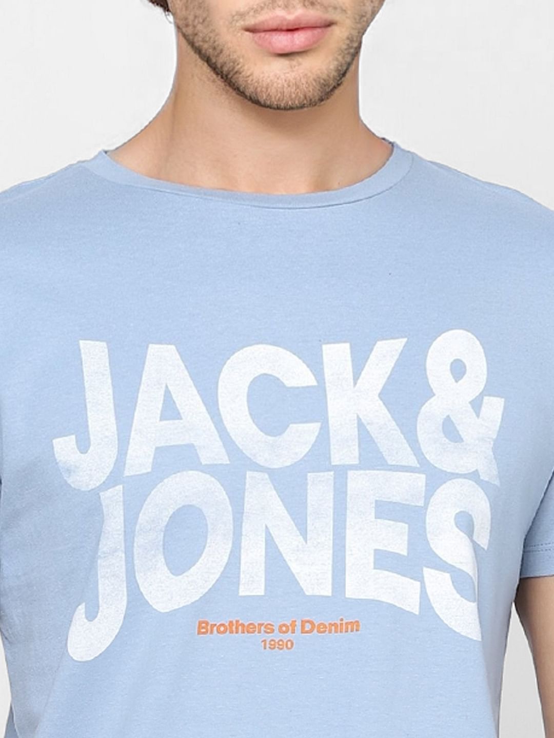 Blue Logo Print Crew Neck T-shirt