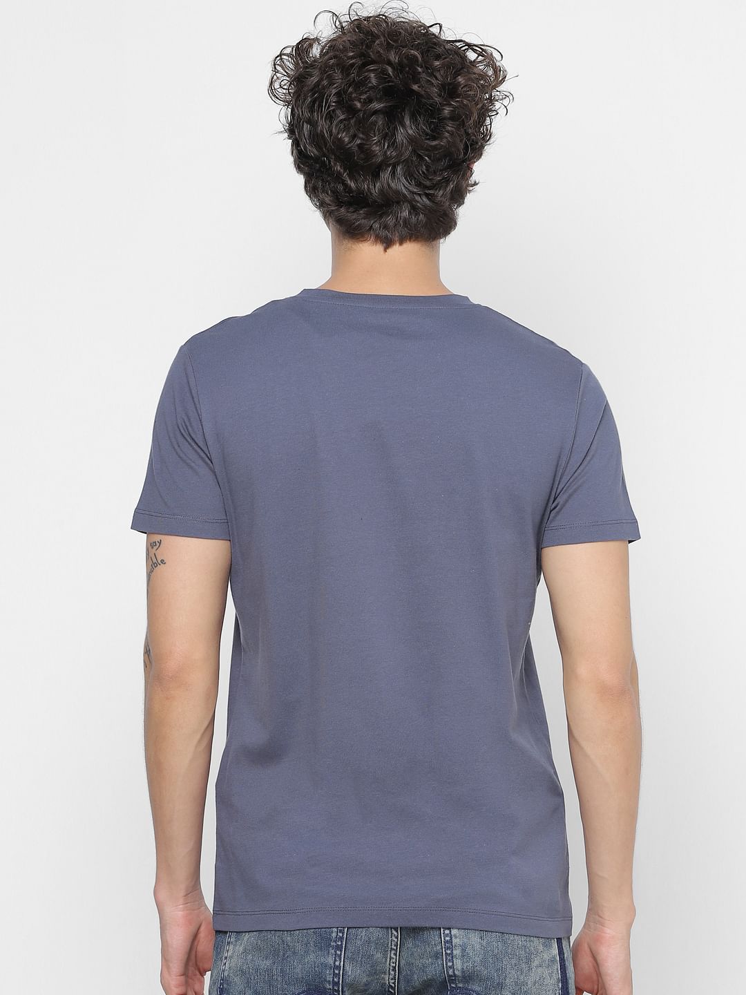 Blue Logo Print Crew Neck T-shirt