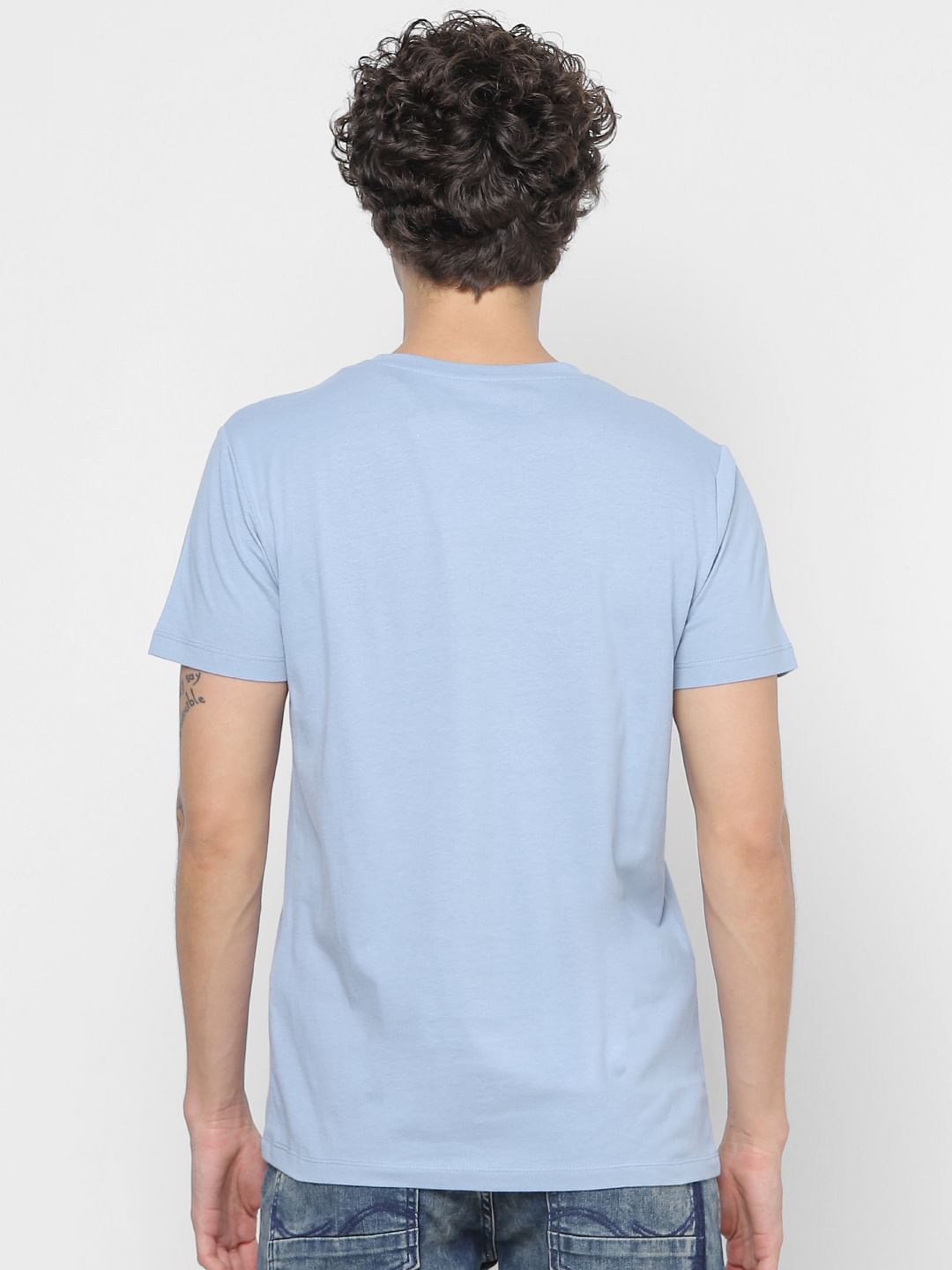 Light Blue Logo Print Crew Neck T-shirt