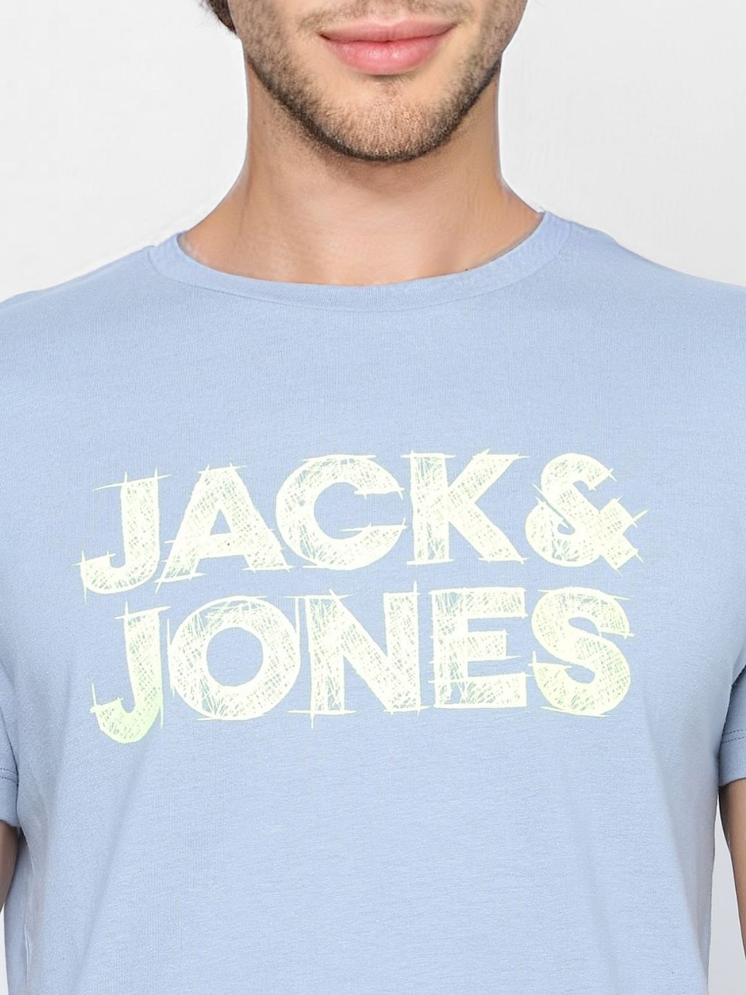 Light Blue Logo Print Crew Neck T-shirt