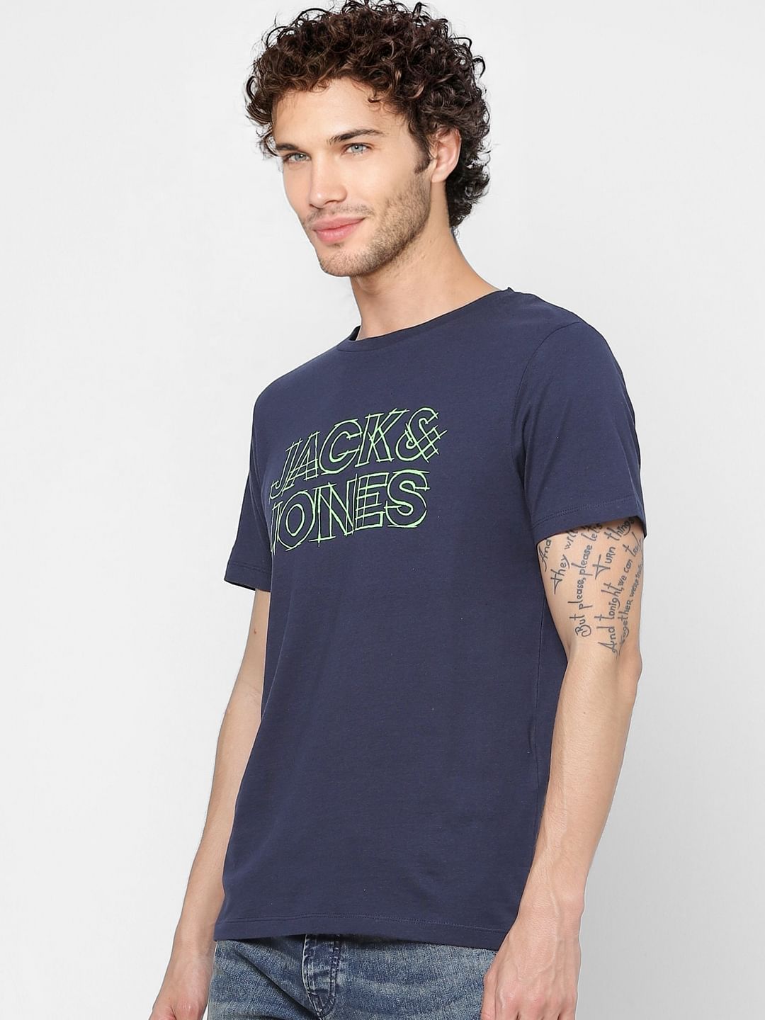 Dark Blue Logo Print Crew Neck T-shirt