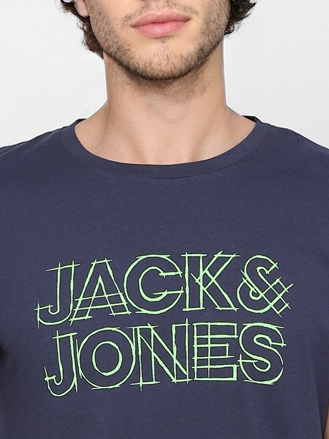 Dark Blue Logo Print Crew Neck T-shirt