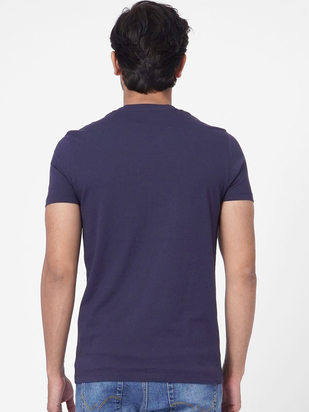 Blue Text Print Crew Neck T-shirt