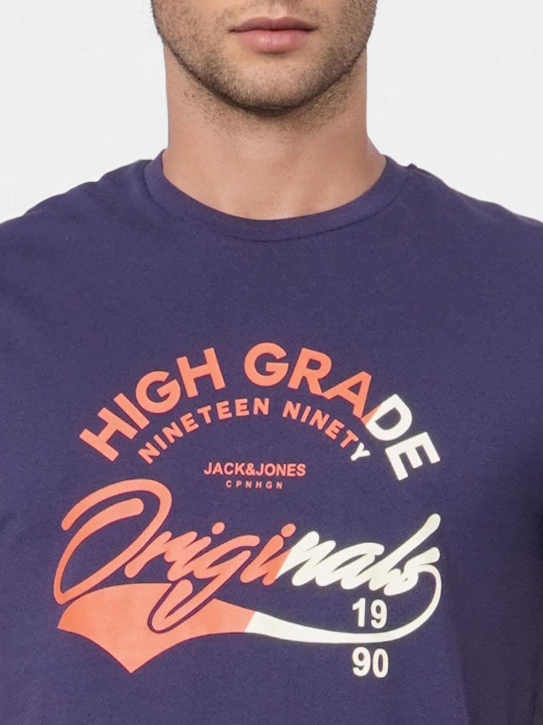 Blue Text Print Crew Neck T-shirt