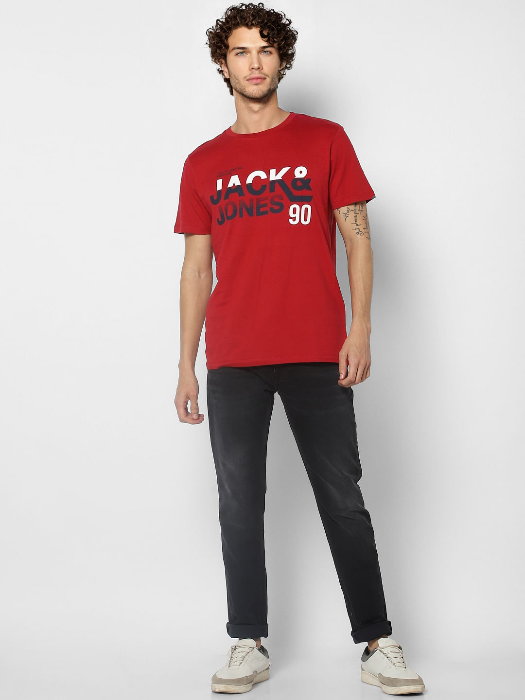 Red Graphic Print Crew Neck T-shirt - S