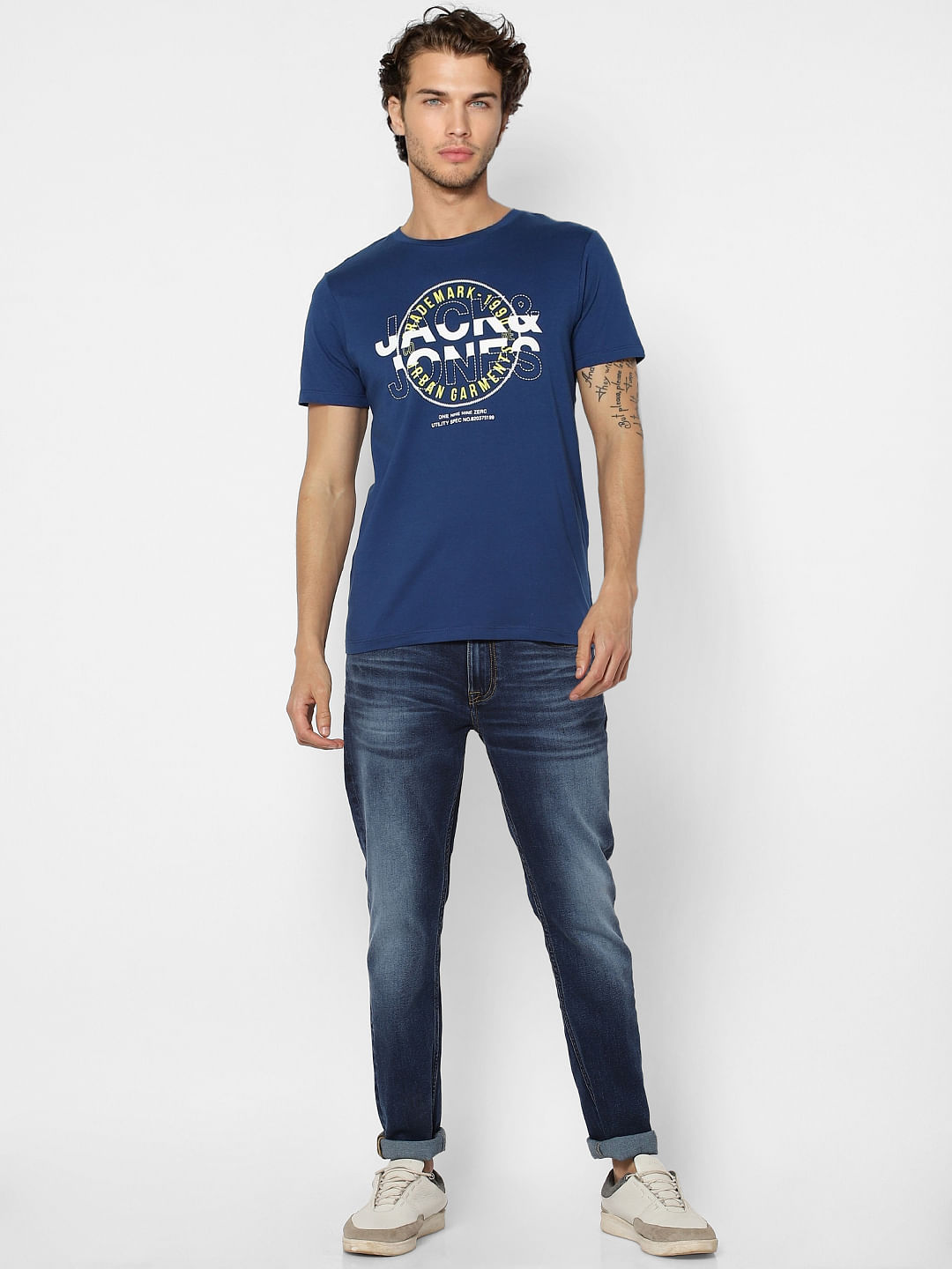 Blue Graphic Print Crew Neck T-shirt - S