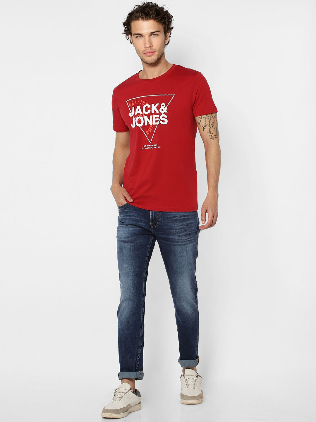 Red Graphic Print Crew Neck T-shirt - S