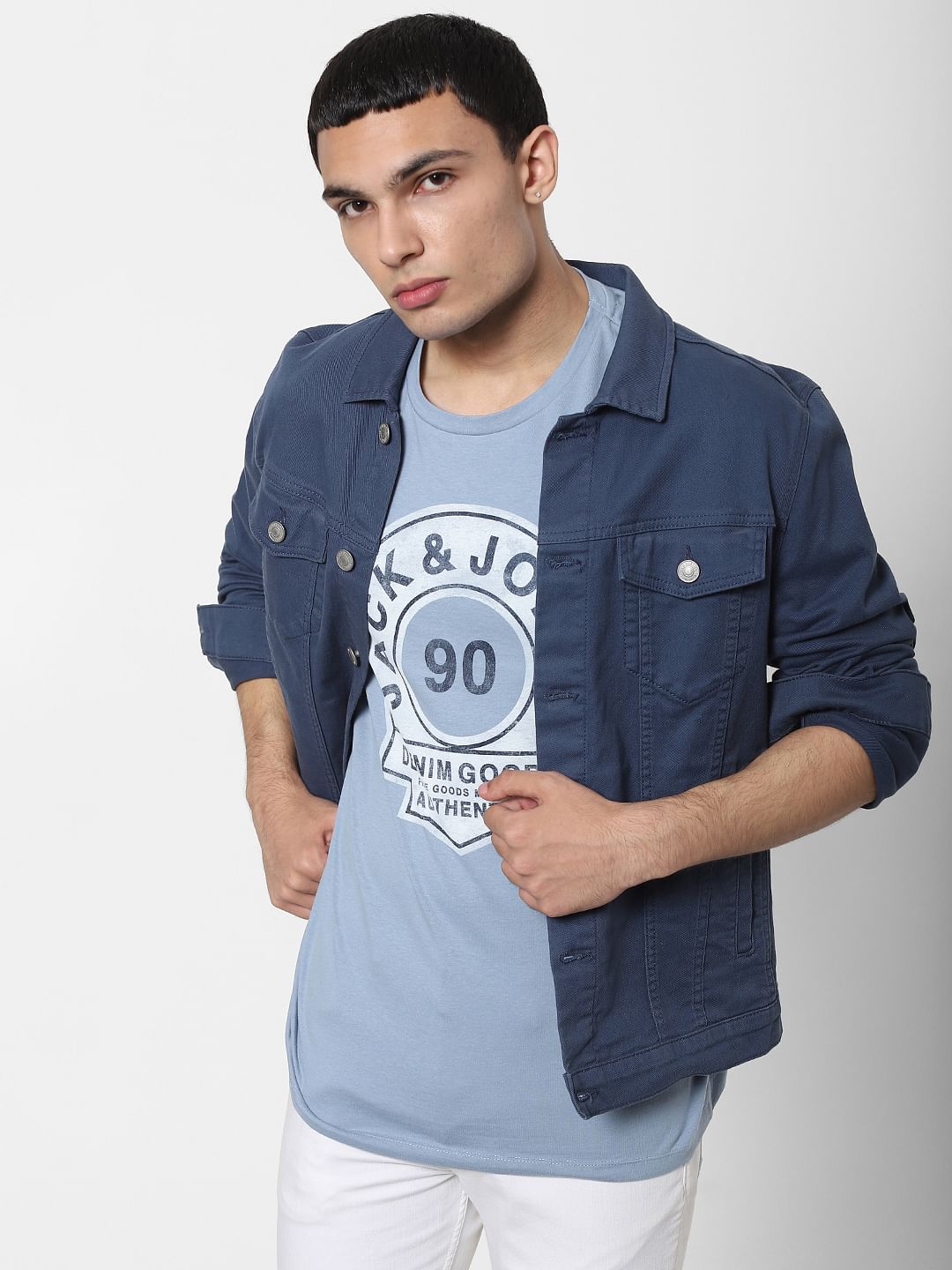 Blue Graphic Print Crew Neck T-shirt - S