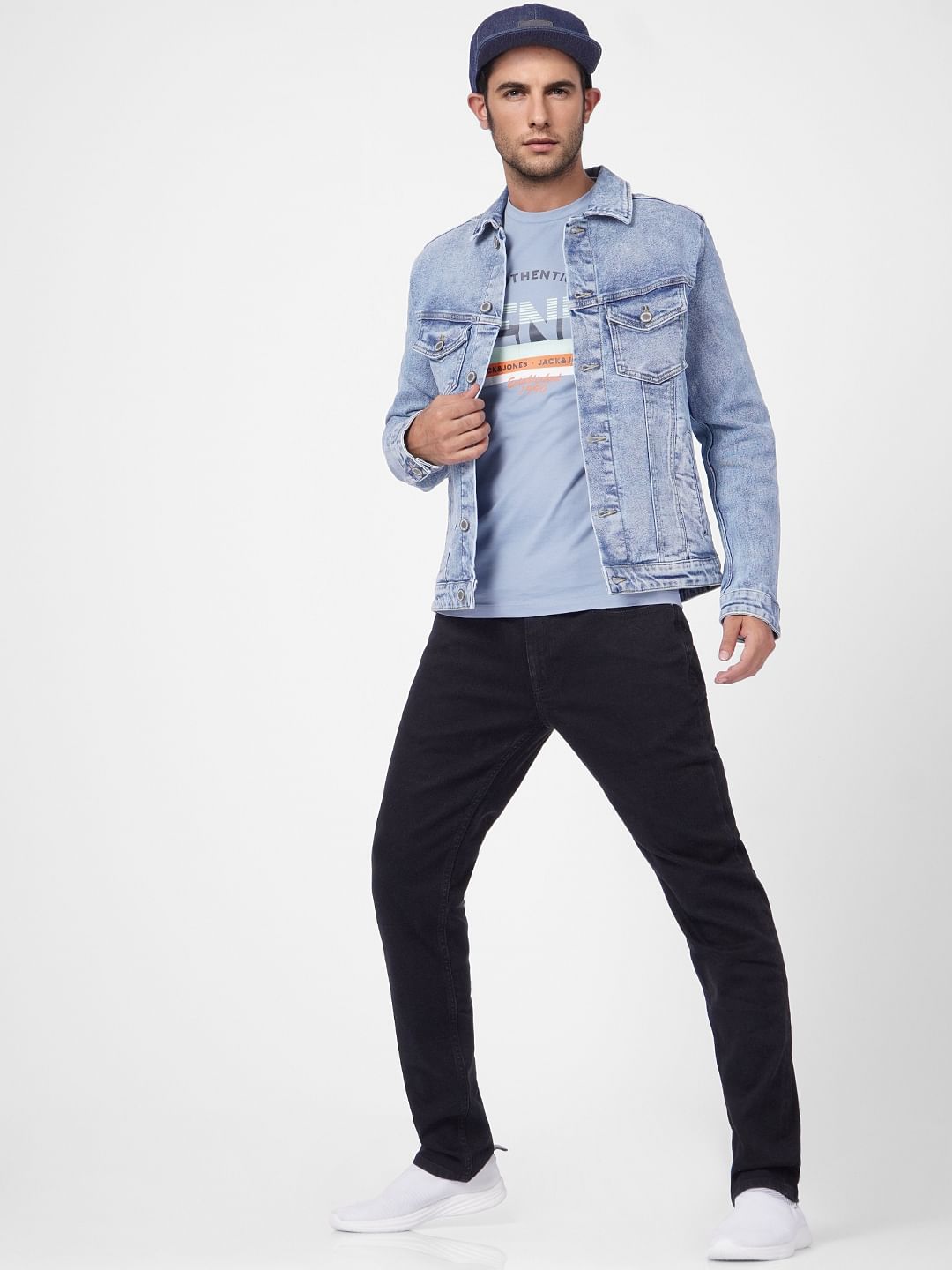 Blue Graphic Print Crew Neck T-shirt - S