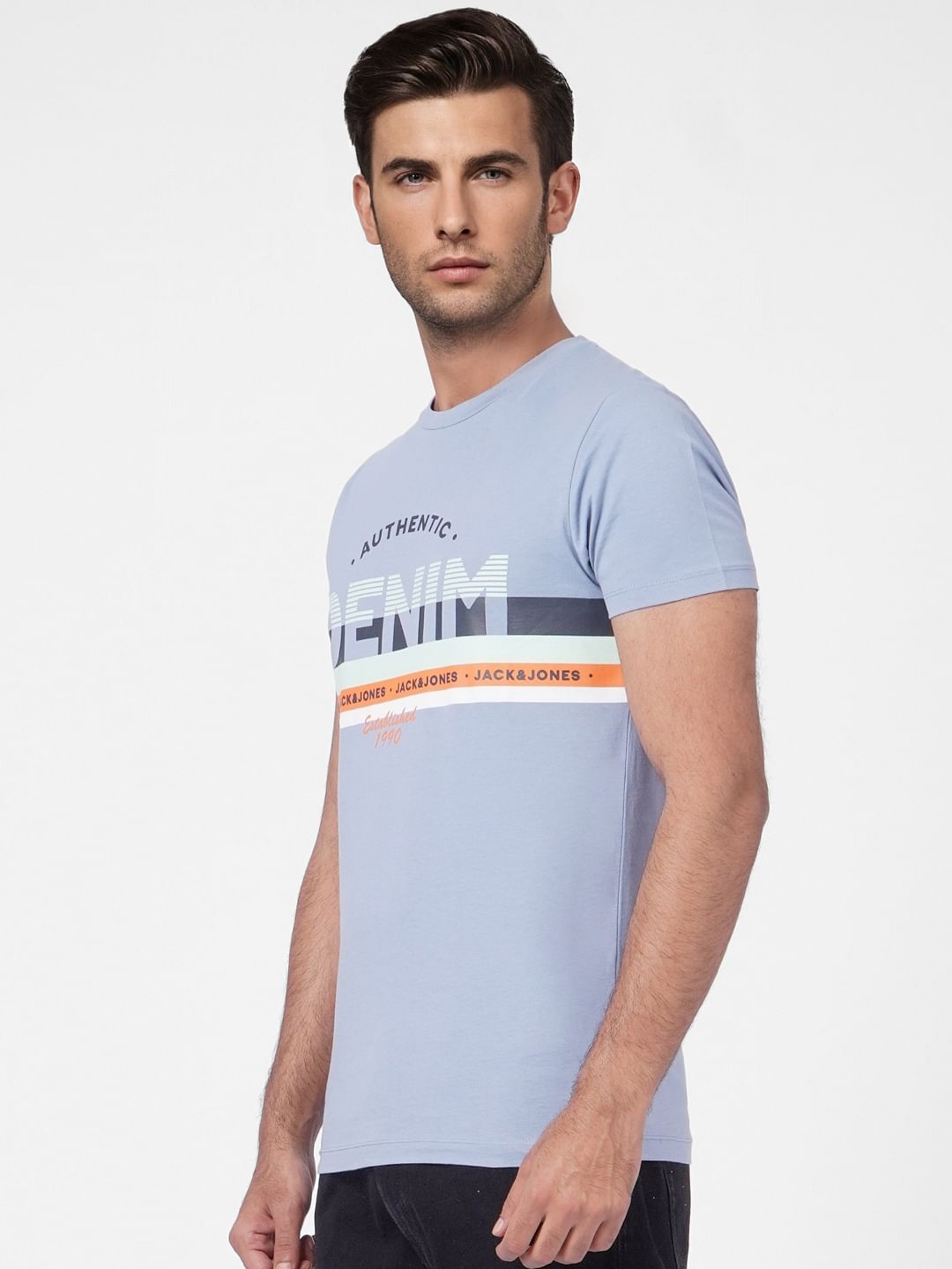 Blue Graphic Print Crew Neck T-shirt