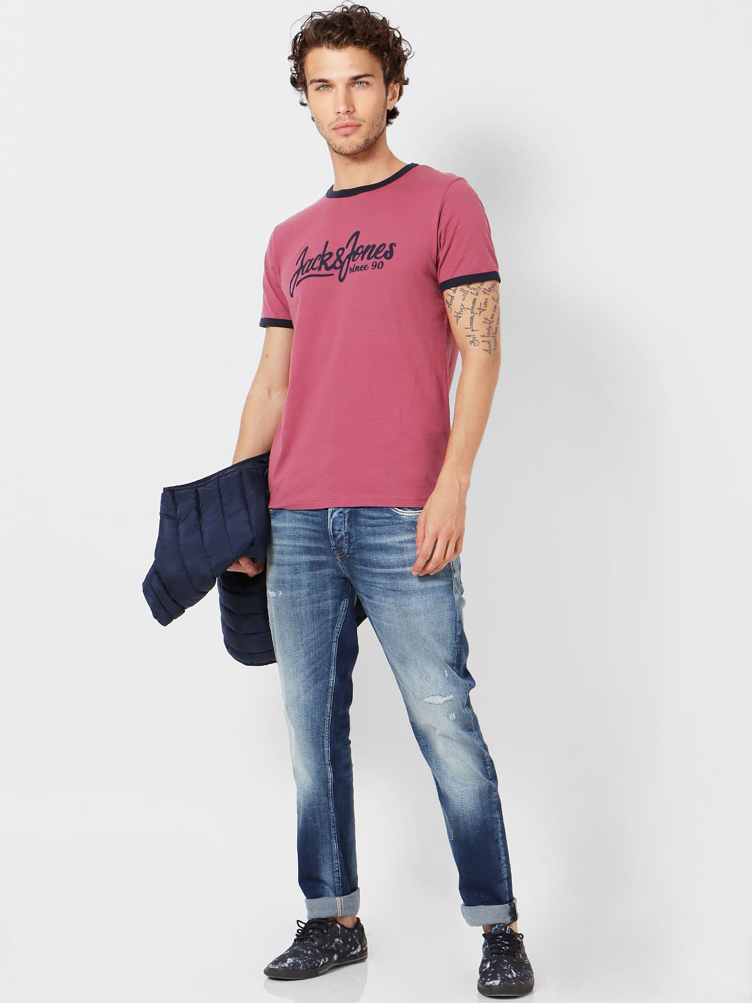 Pink Logo Print Crew Neck T-shirt - S