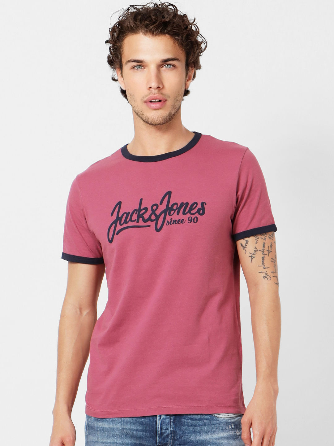Pink Logo Print Crew Neck T-shirt