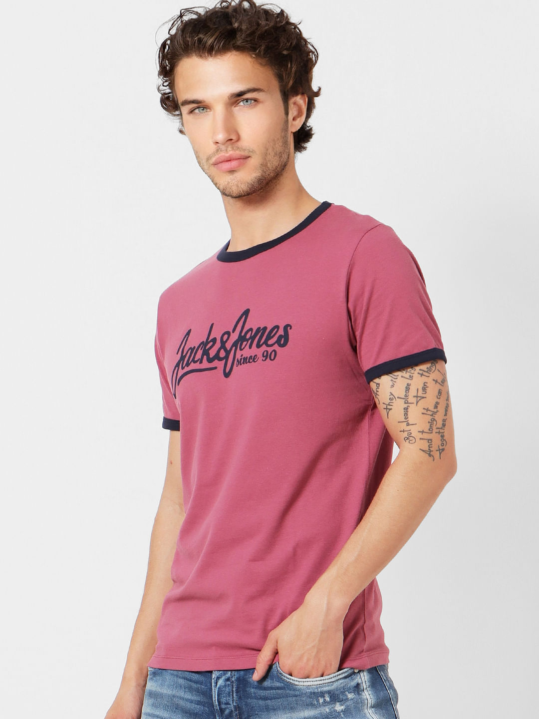 Pink Logo Print Crew Neck T-shirt