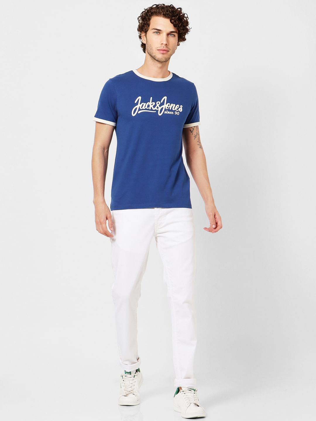 Blue Logo Print Crew Neck T-shirt - S