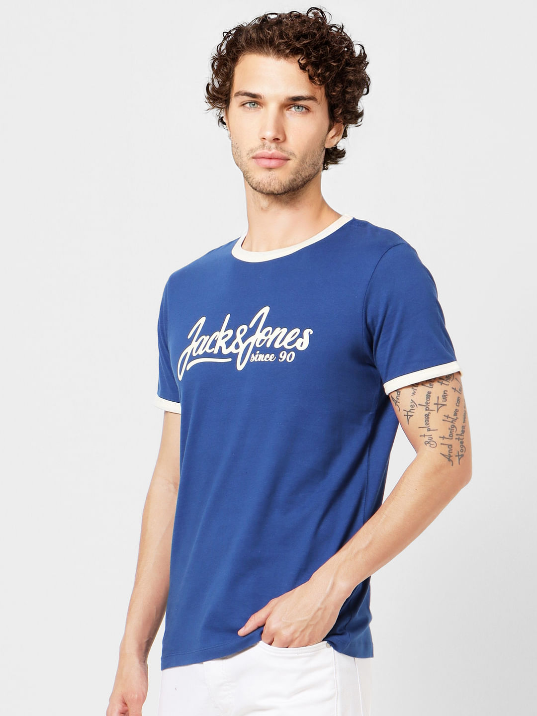 Blue Logo Print Crew Neck T-shirt
