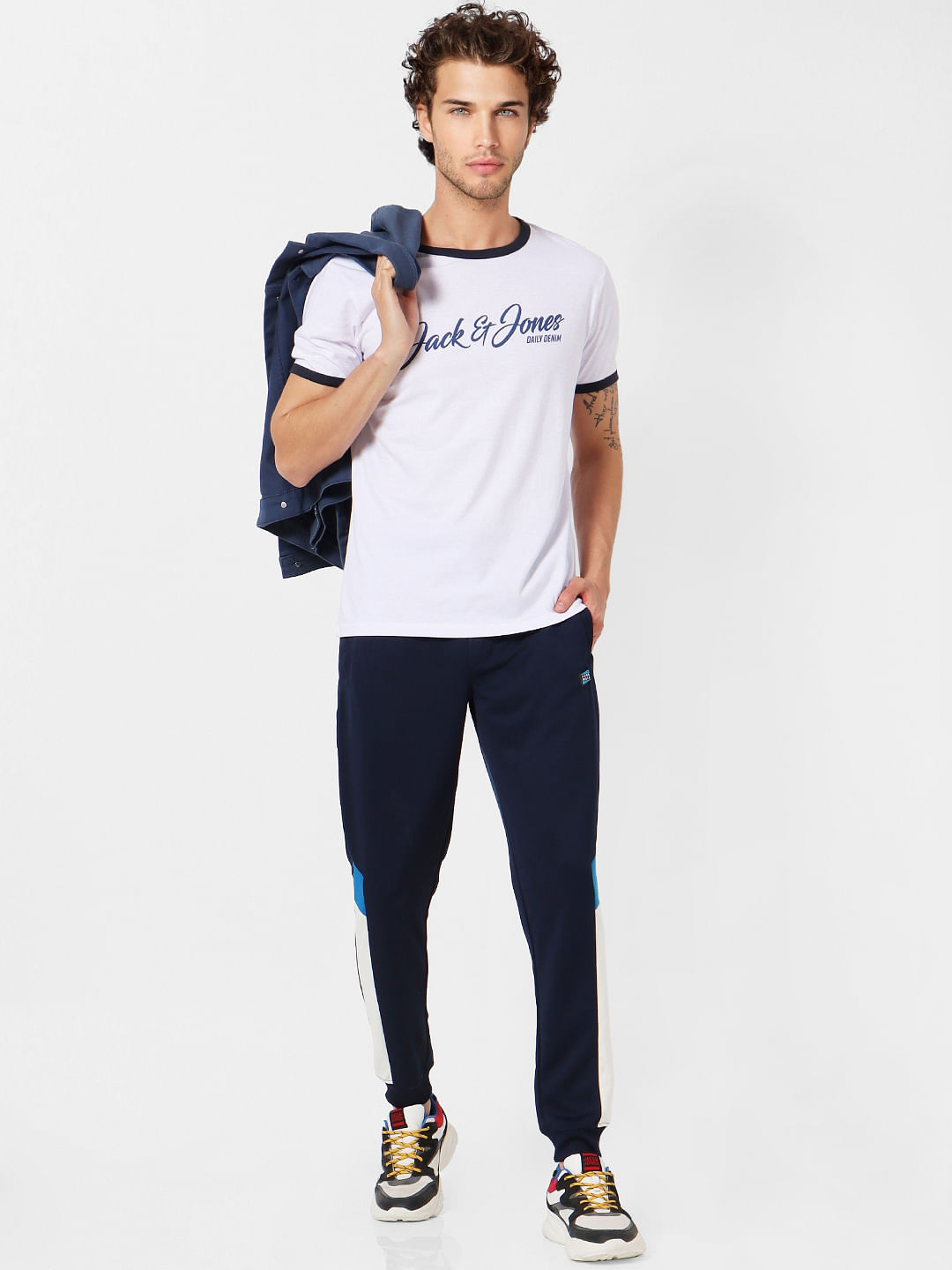 White Logo Print Crew Neck T-shirt - S