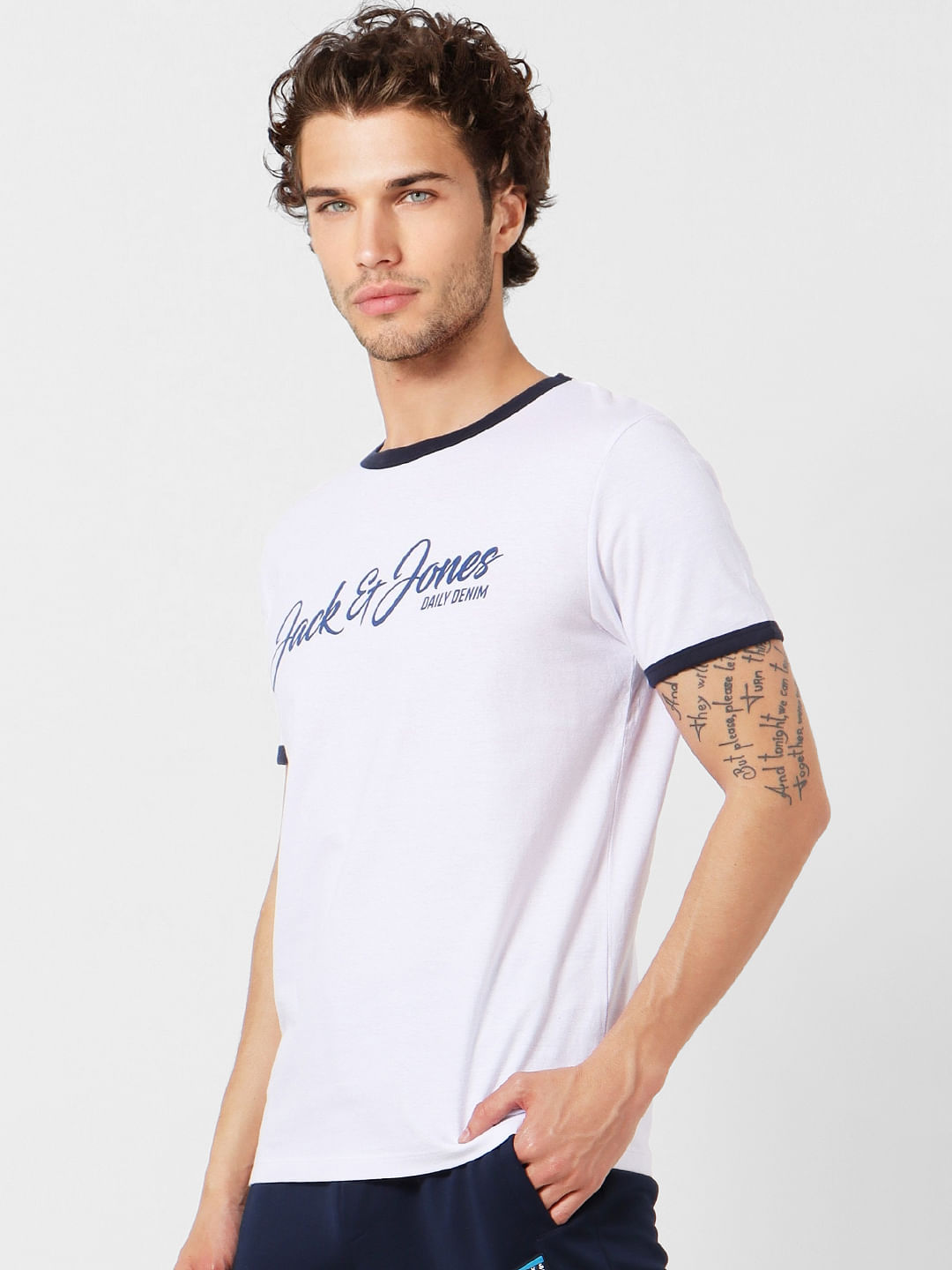 White Logo Print Crew Neck T-shirt