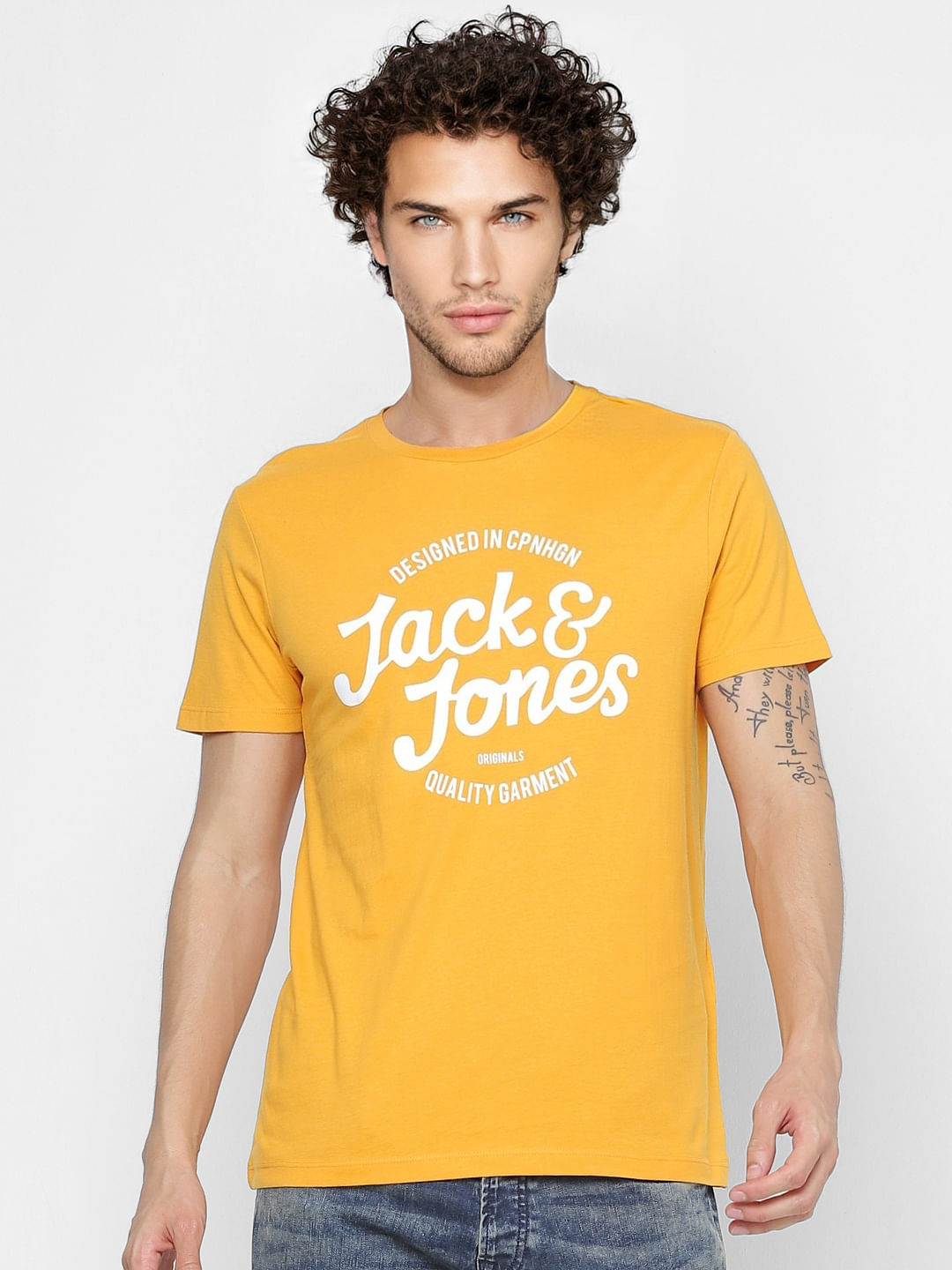 Yellow Logo Print Crew Neck T-shirt
