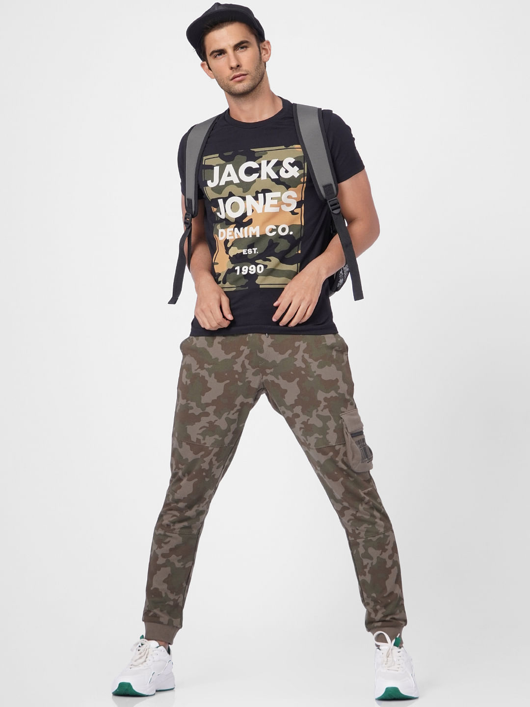 Black Camo Crew Neck T-shirt - S