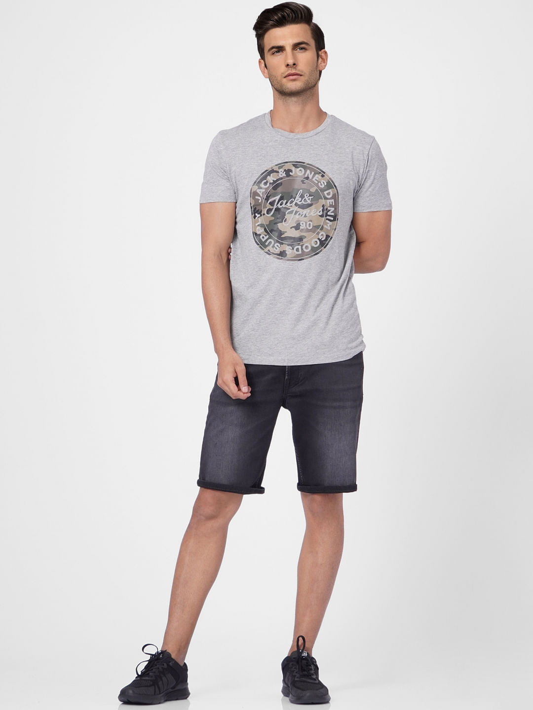 Grey Camo Graphic Crew Neck T-shirt