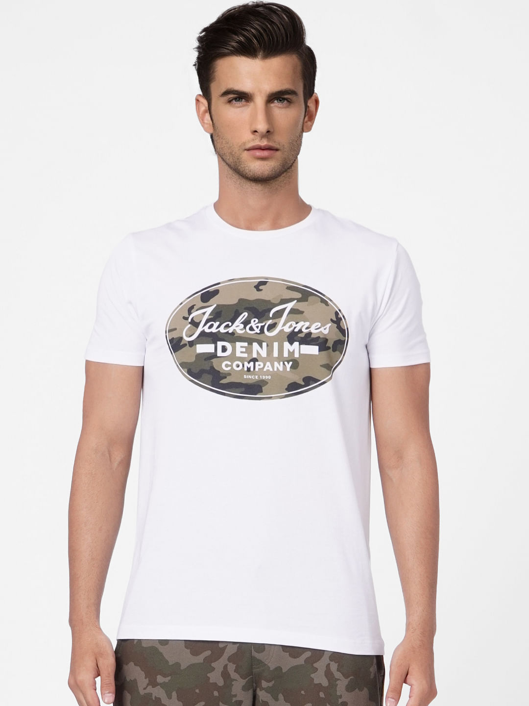 White Camo Graphic Crew Neck T-shirt