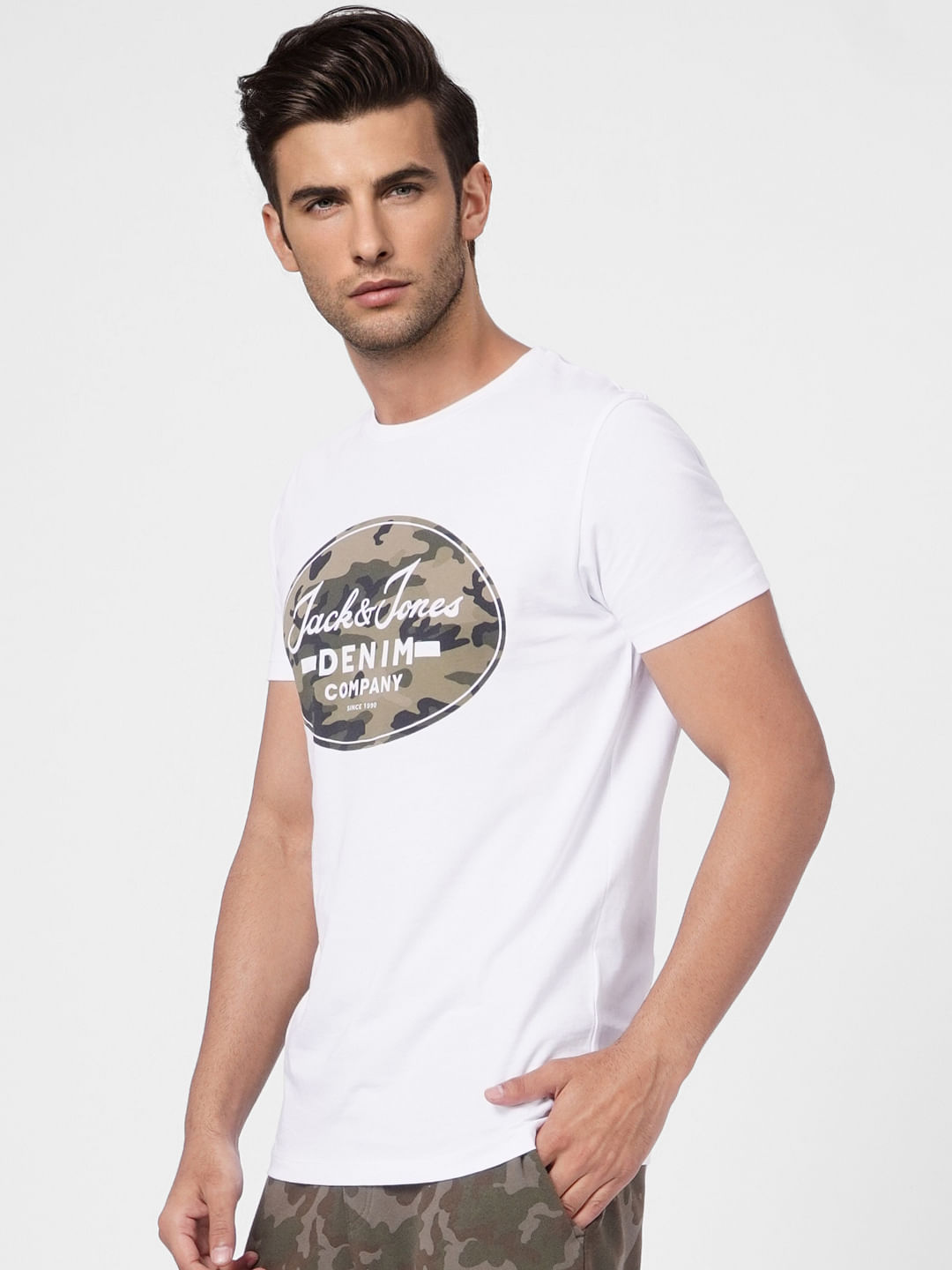 White Camo Graphic Crew Neck T-shirt