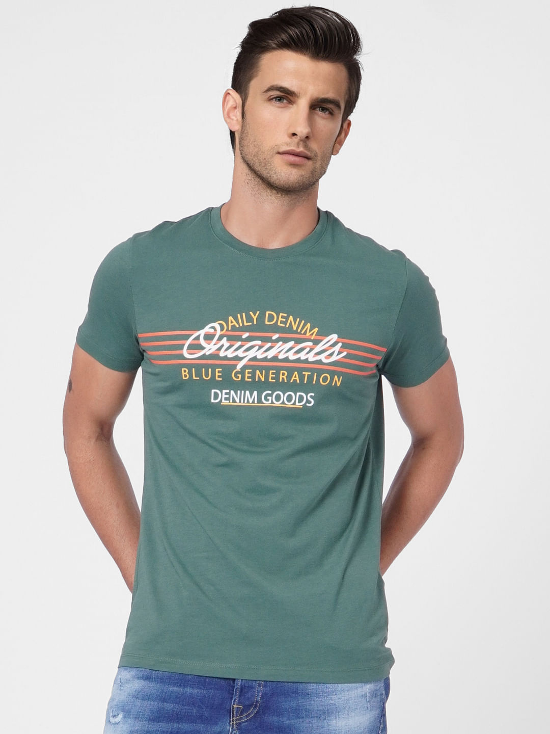 Green Text Print Crew Neck T-shirt