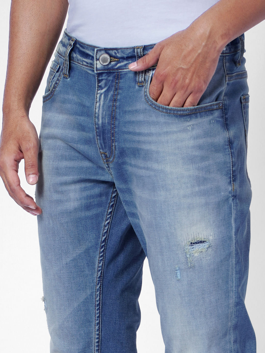 Light Blue Low Rise Distressed Ben Skinny Jeans