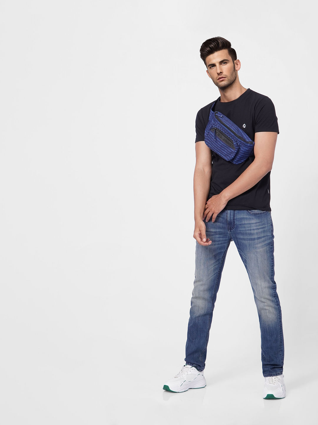 Blue Low Rise Washed Tim Anti Fit Jeans