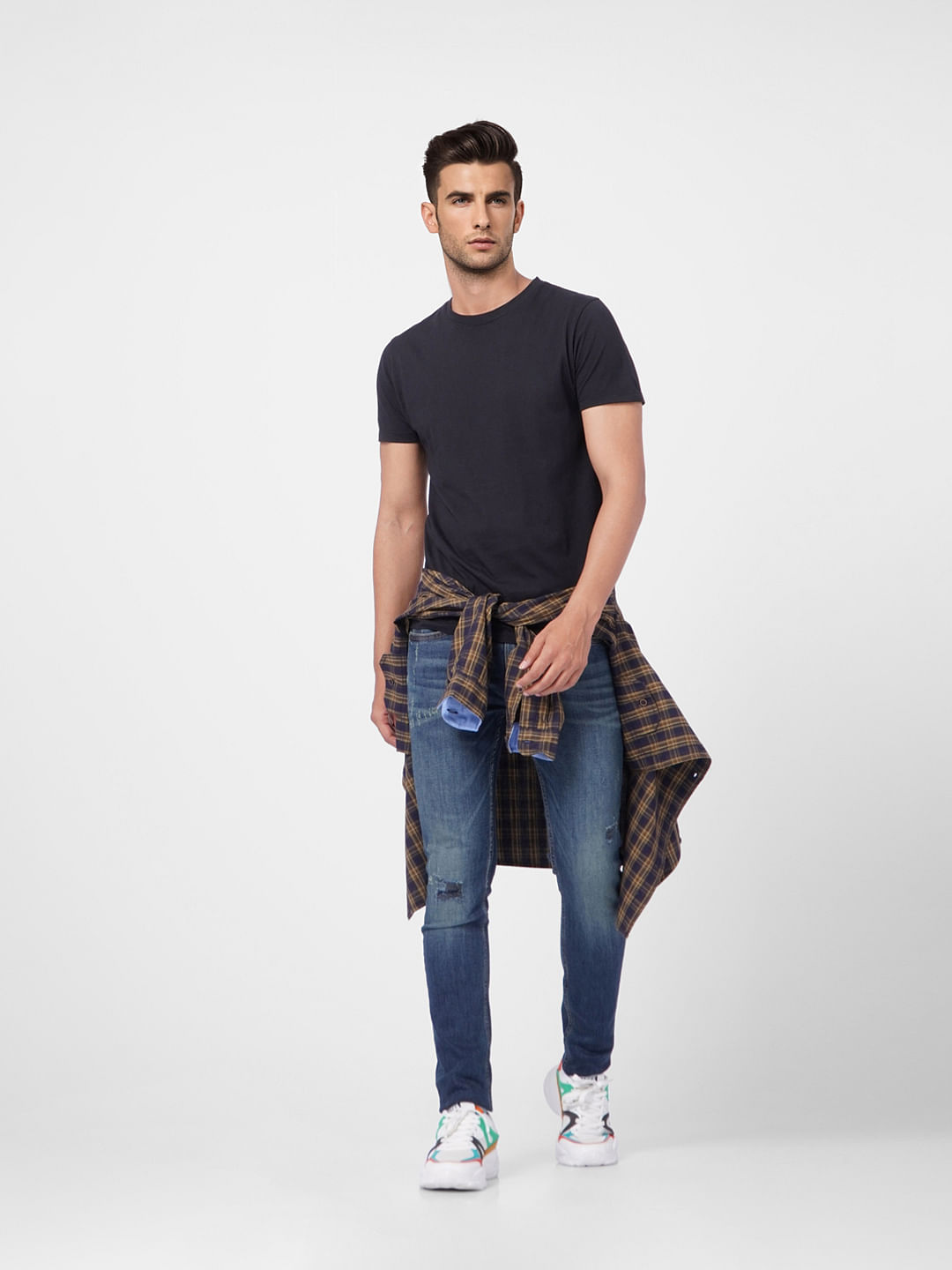 Dark Blue Low Rise Distressed Skinny Jeans - 28/30