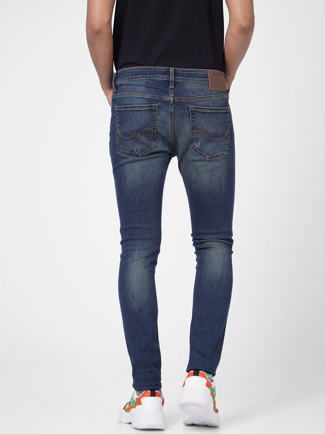 Dark Blue Low Rise Distressed Skinny Jeans