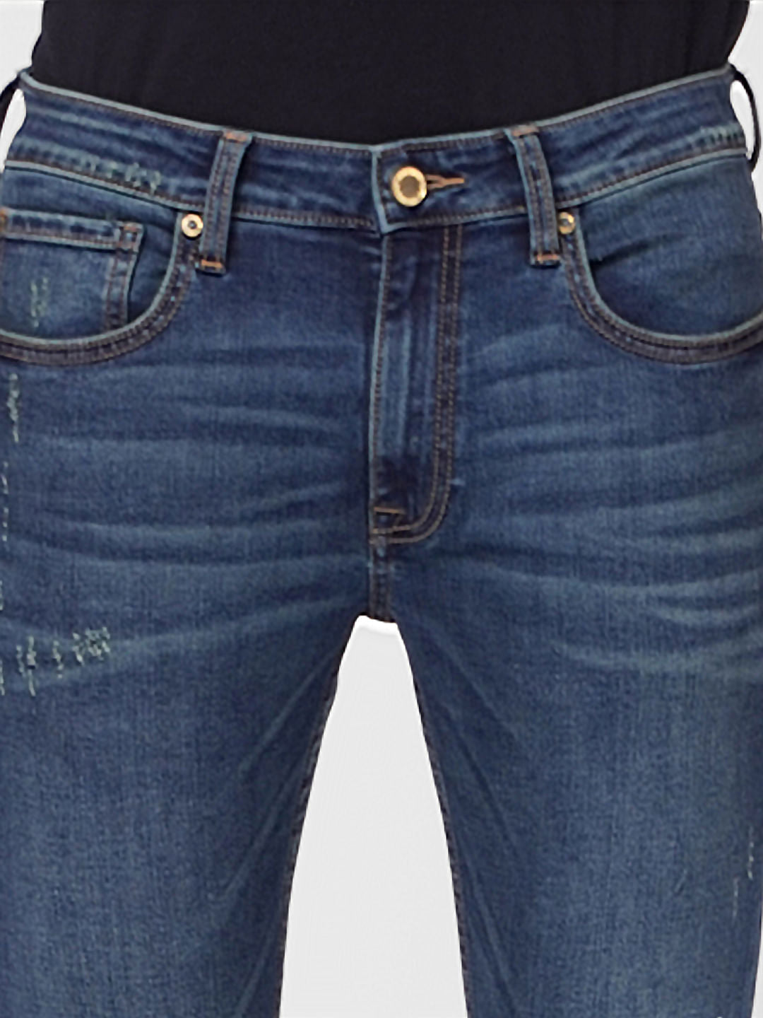 Dark Blue Low Rise Distressed Skinny Jeans