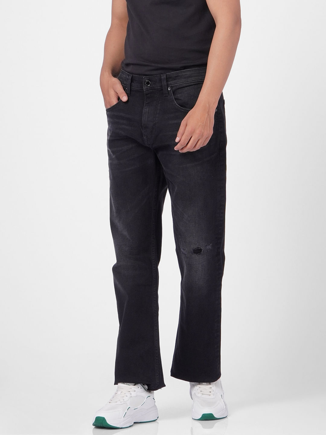 Black High Rise Distressed Ray Bootcut Jeans