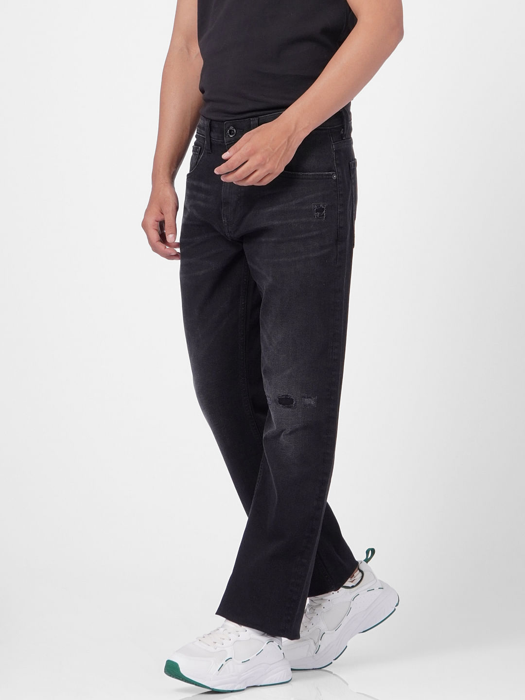 Black High Rise Distressed Ray Bootcut Jeans