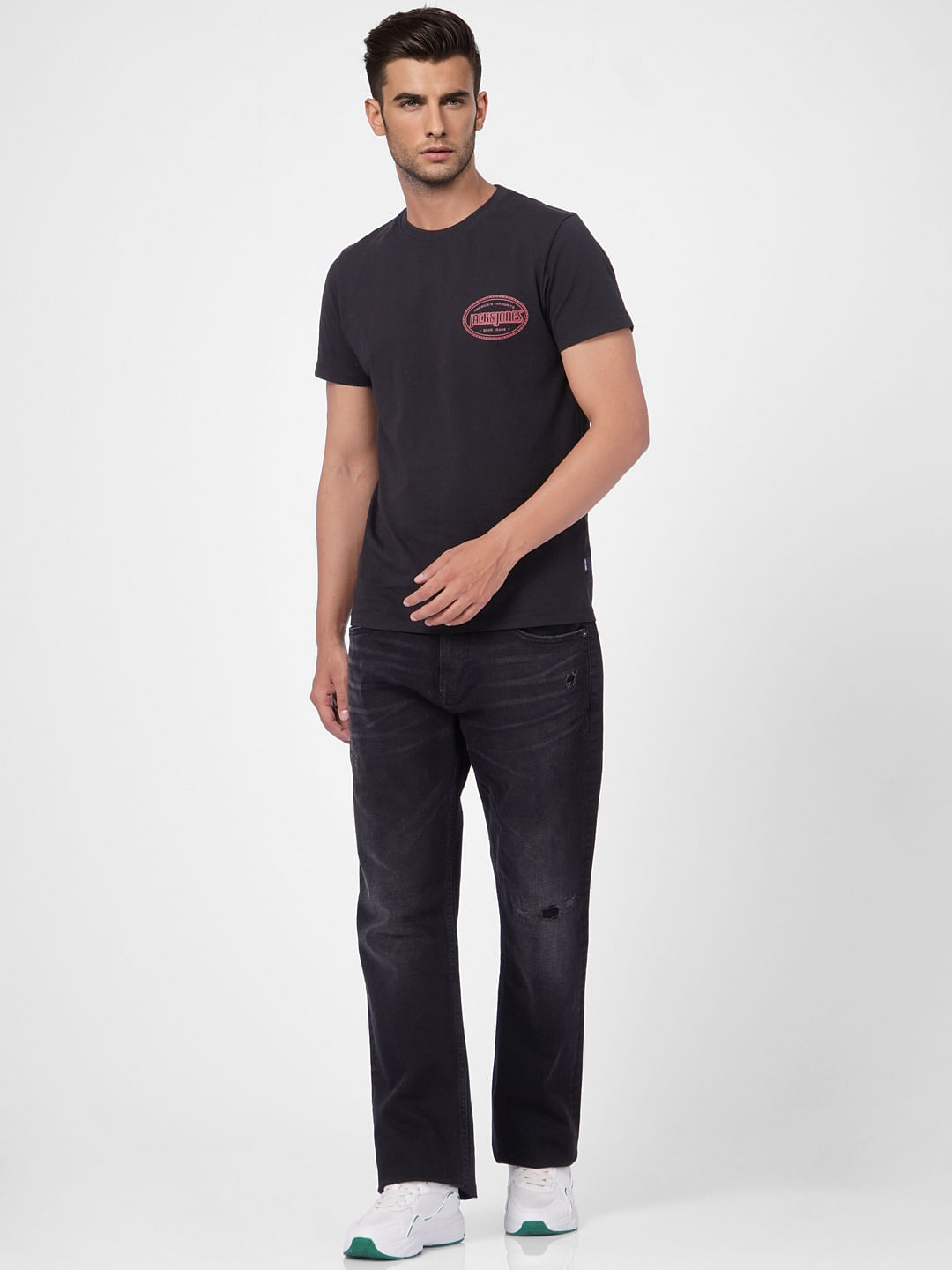 Black High Rise Distressed Ray Bootcut Jeans