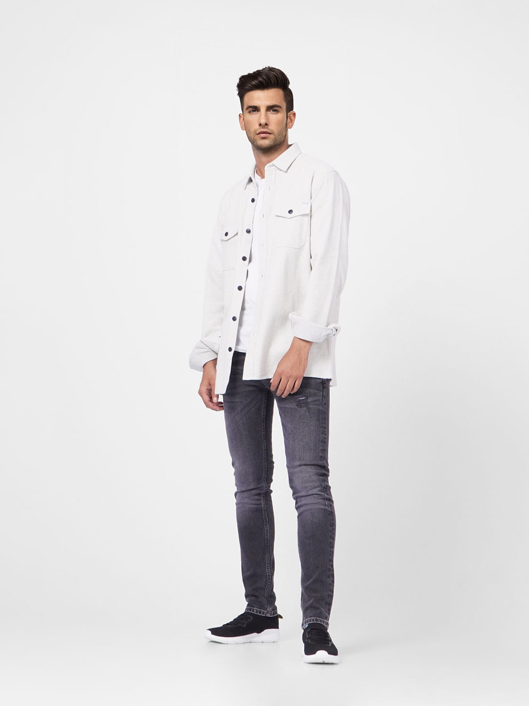 Grey Low Rise Distressed Skinny Jeans - 28/30