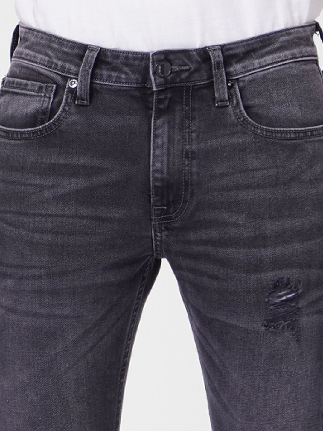 Grey Low Rise Distressed Skinny Jeans