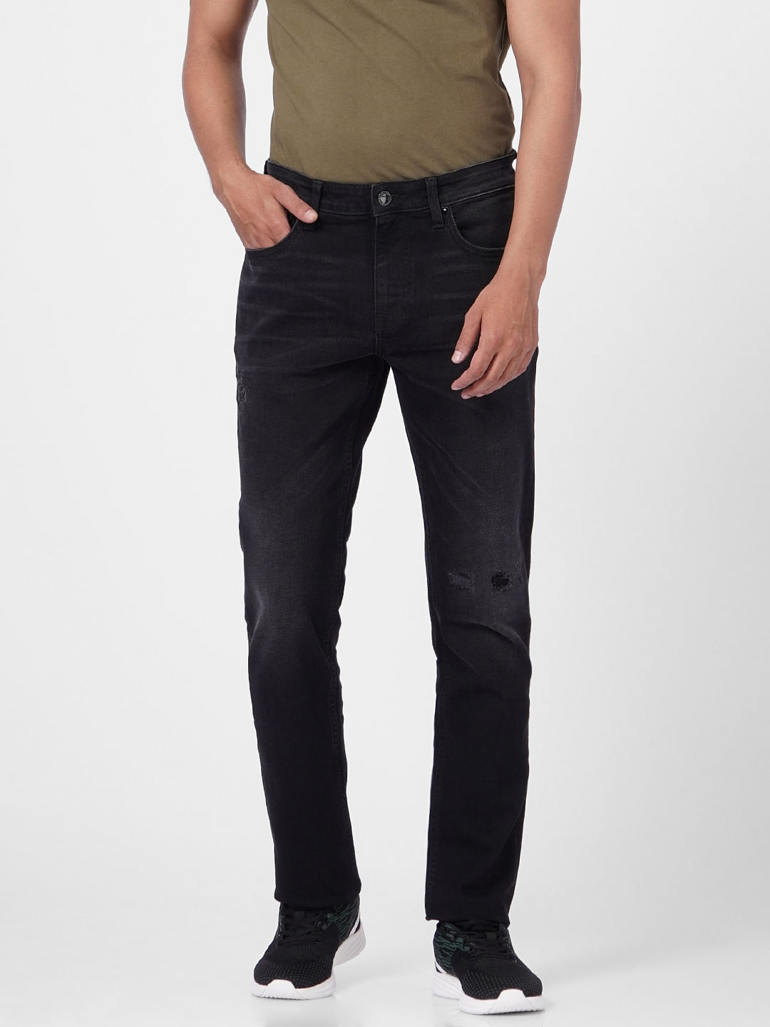 Black Low Rise Distressed Tim Anti Fit Jeans