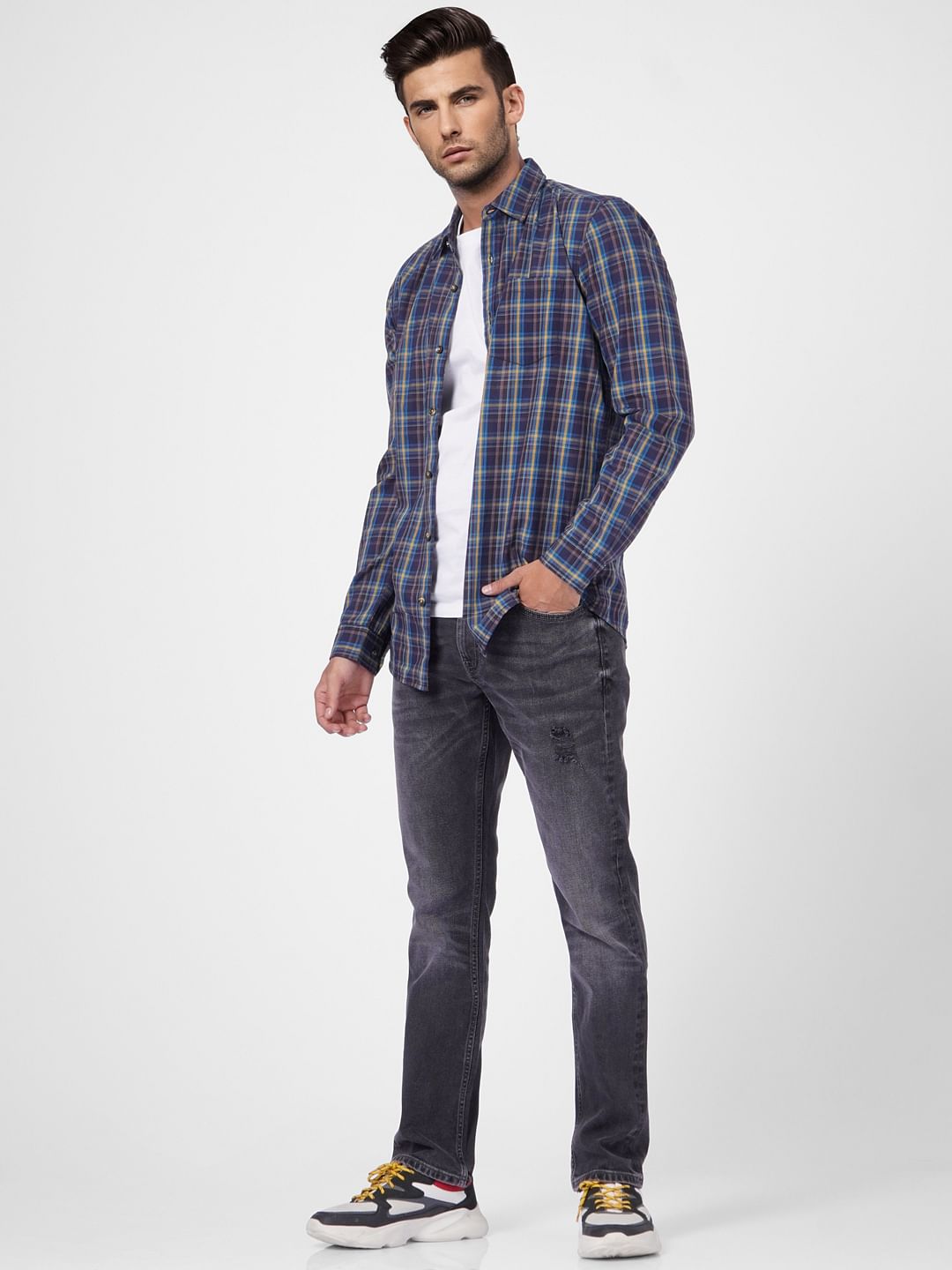 Black Mid Rise Distressed Clark Regular Fit Jeans