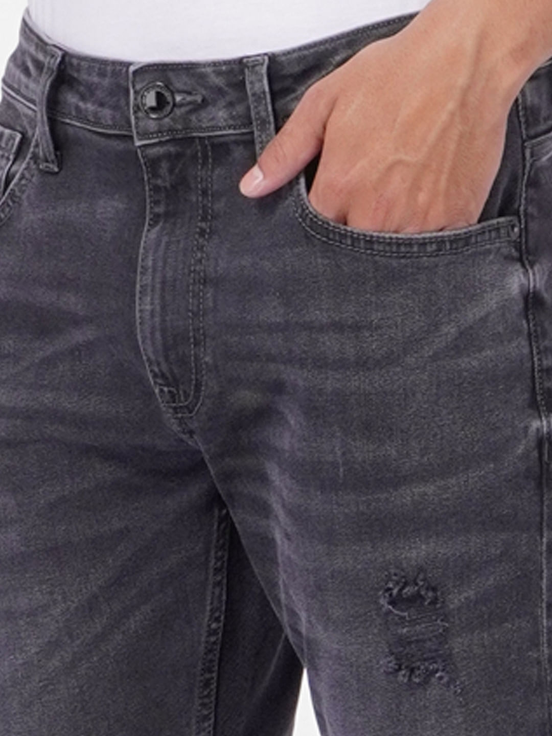 Black Mid Rise Distressed Clark Regular Fit Jeans