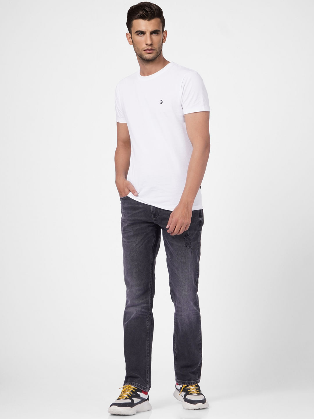 Black Mid Rise Distressed Clark Regular Fit Jeans