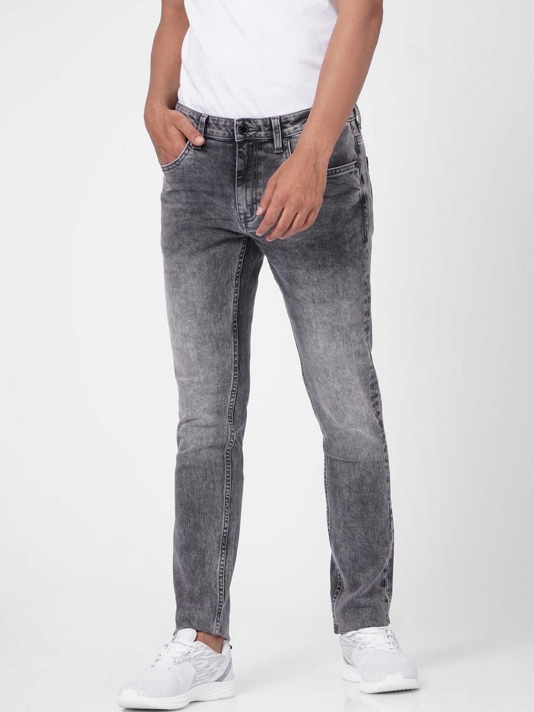 Grey Low Rise Washed Ben Skinny Fit Jeans