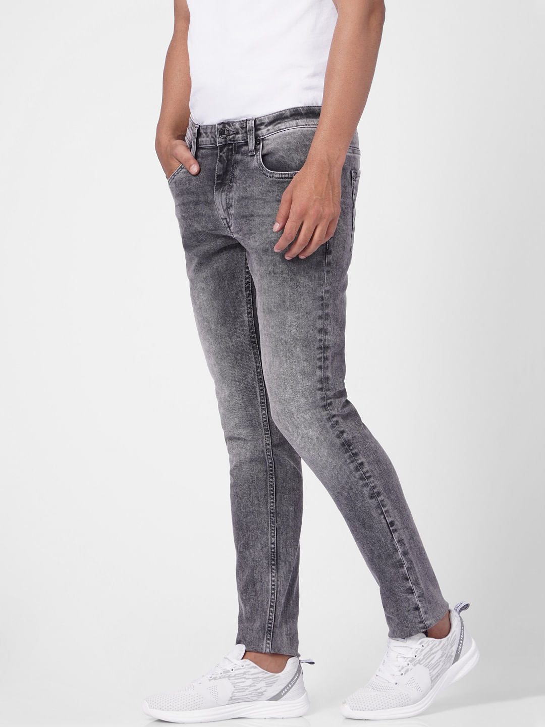 Grey Low Rise Washed Ben Skinny Fit Jeans