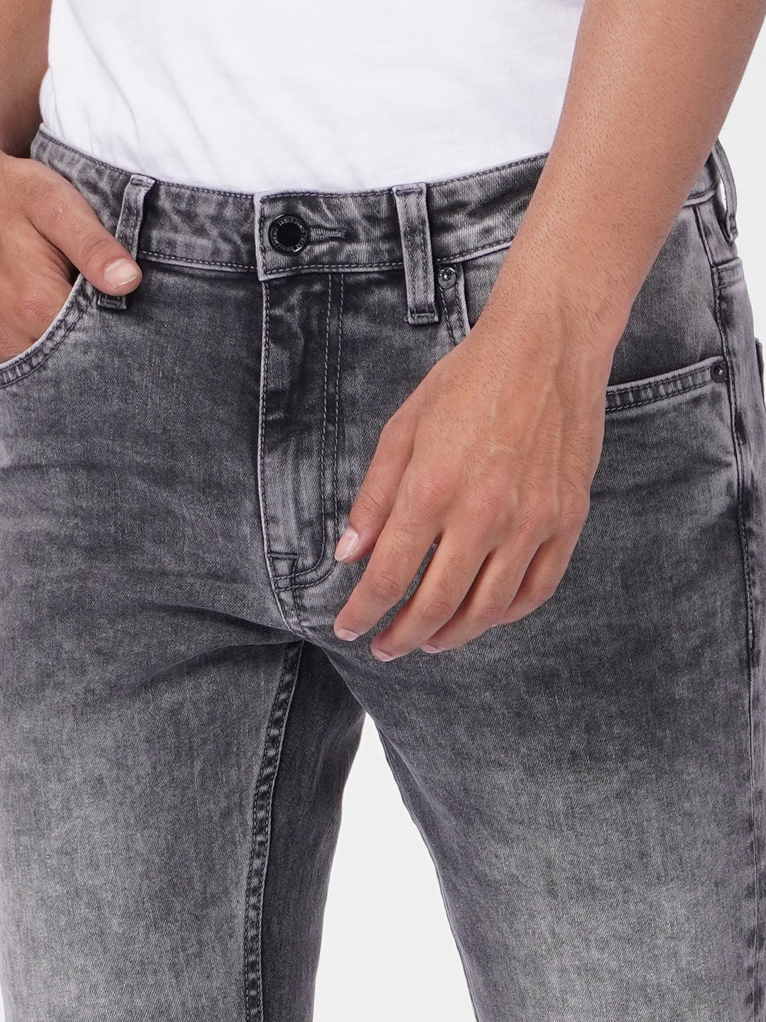 Grey Low Rise Washed Ben Skinny Fit Jeans