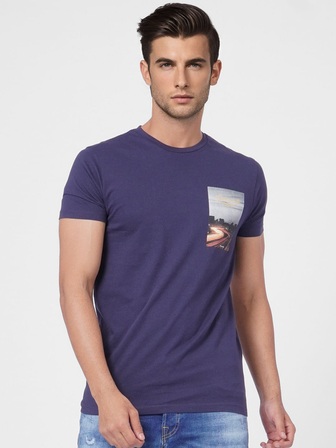 Blue Graphic Print Crew Neck T-shirt