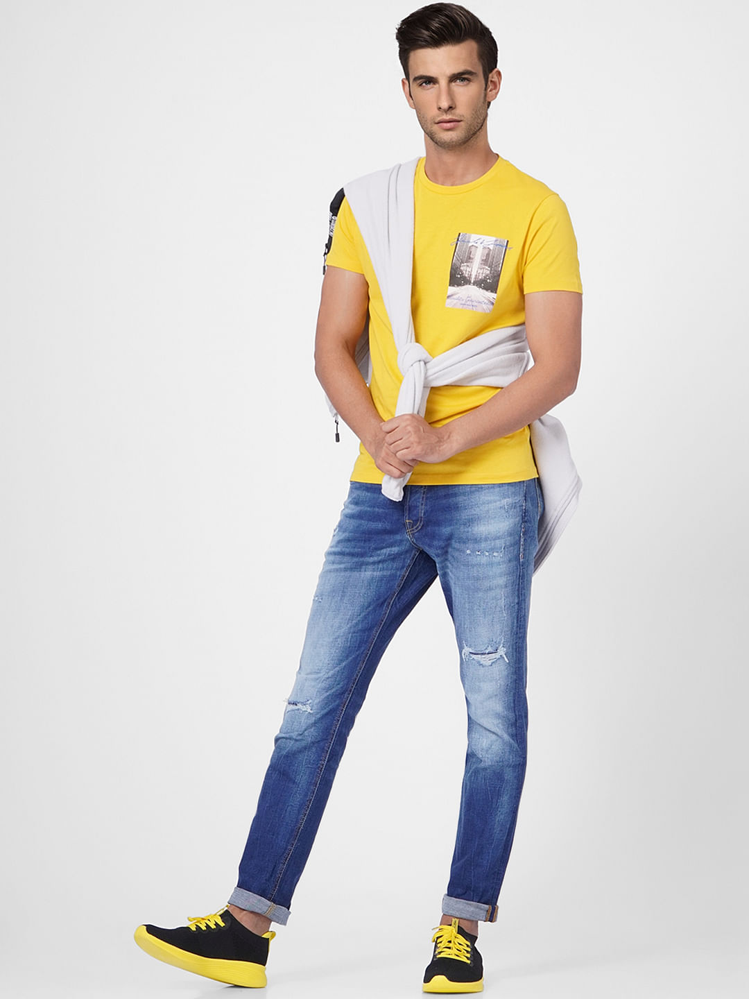 Yellow Graphic Print Crew Neck T-shirt - S