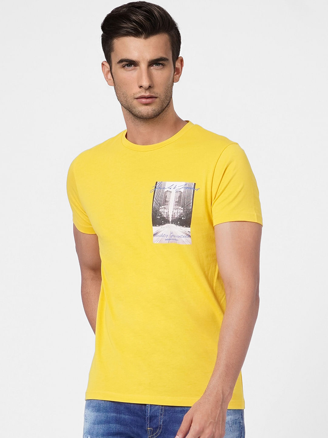 Yellow Graphic Print Crew Neck T-shirt