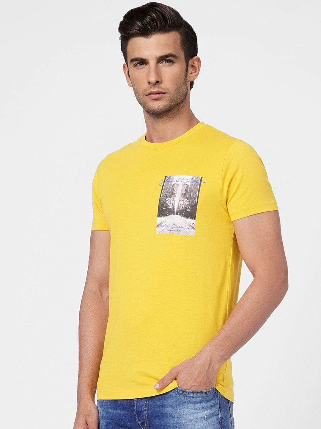 Yellow Graphic Print Crew Neck T-shirt