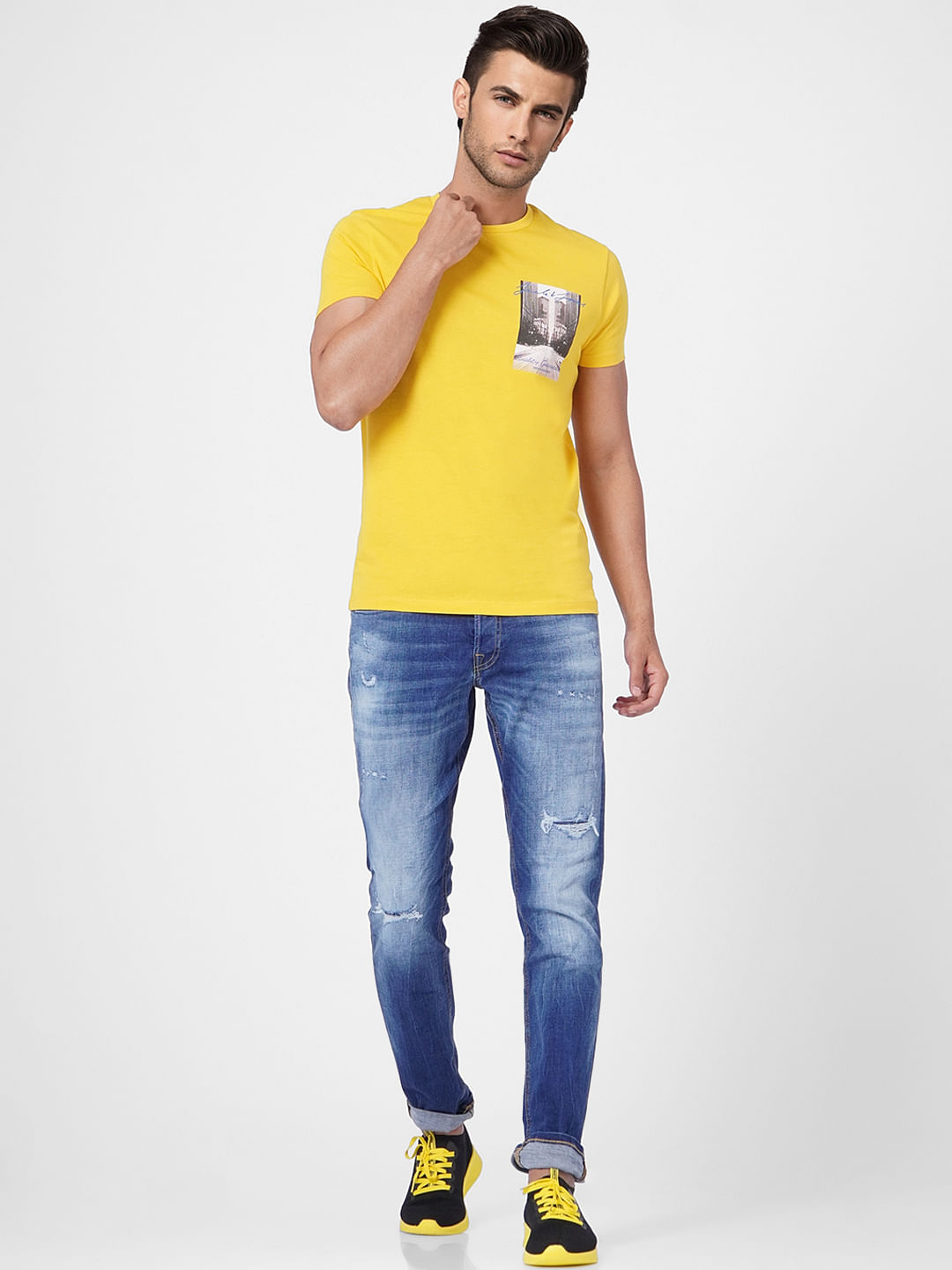 Yellow Graphic Print Crew Neck T-shirt
