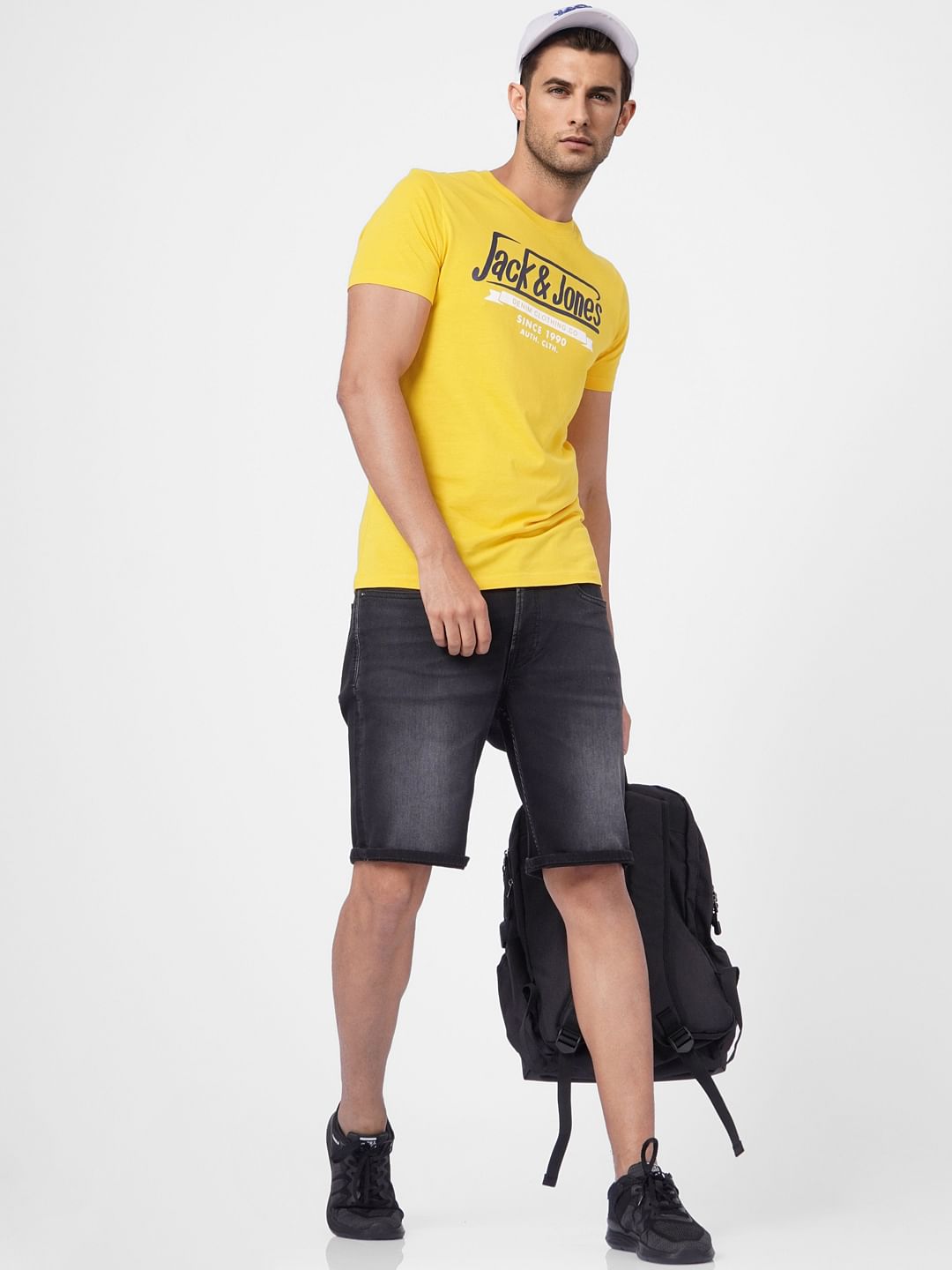 Yellow Logo Print Crew Neck T-shirt - S